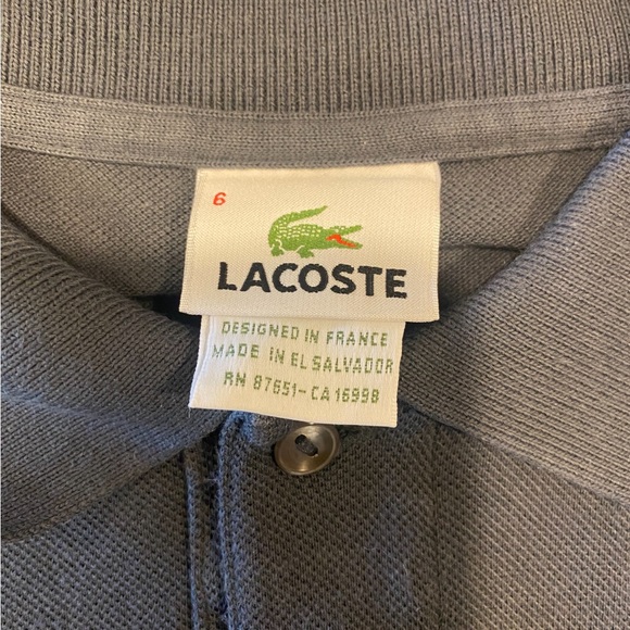 LACOSTE MENS GRAY S/S POLO SHIRT SZ 6 LARGE - Picture 2 of 3